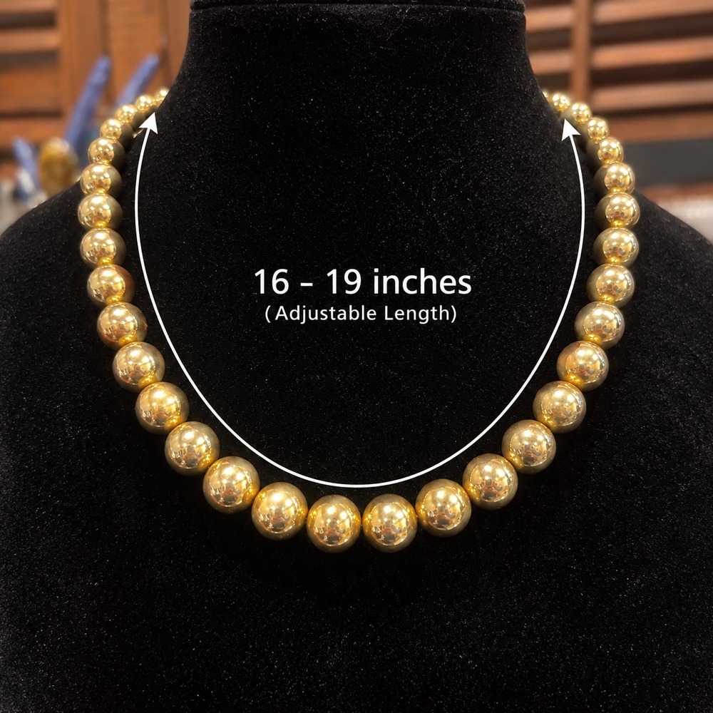 Vtg Gold Tone Round Bead Ball Necklace Adjustable 16-19" Statement Jewelry